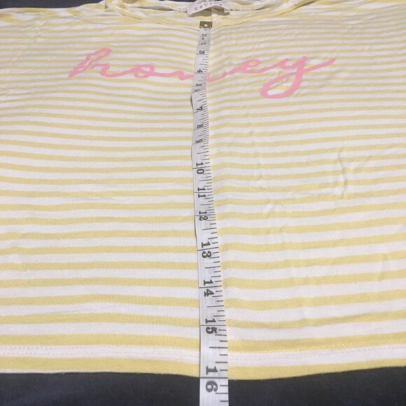 Revive t-shirt Womens Large yellow white striped cropped tee honey graphic Y2K - Picture 6 of 6